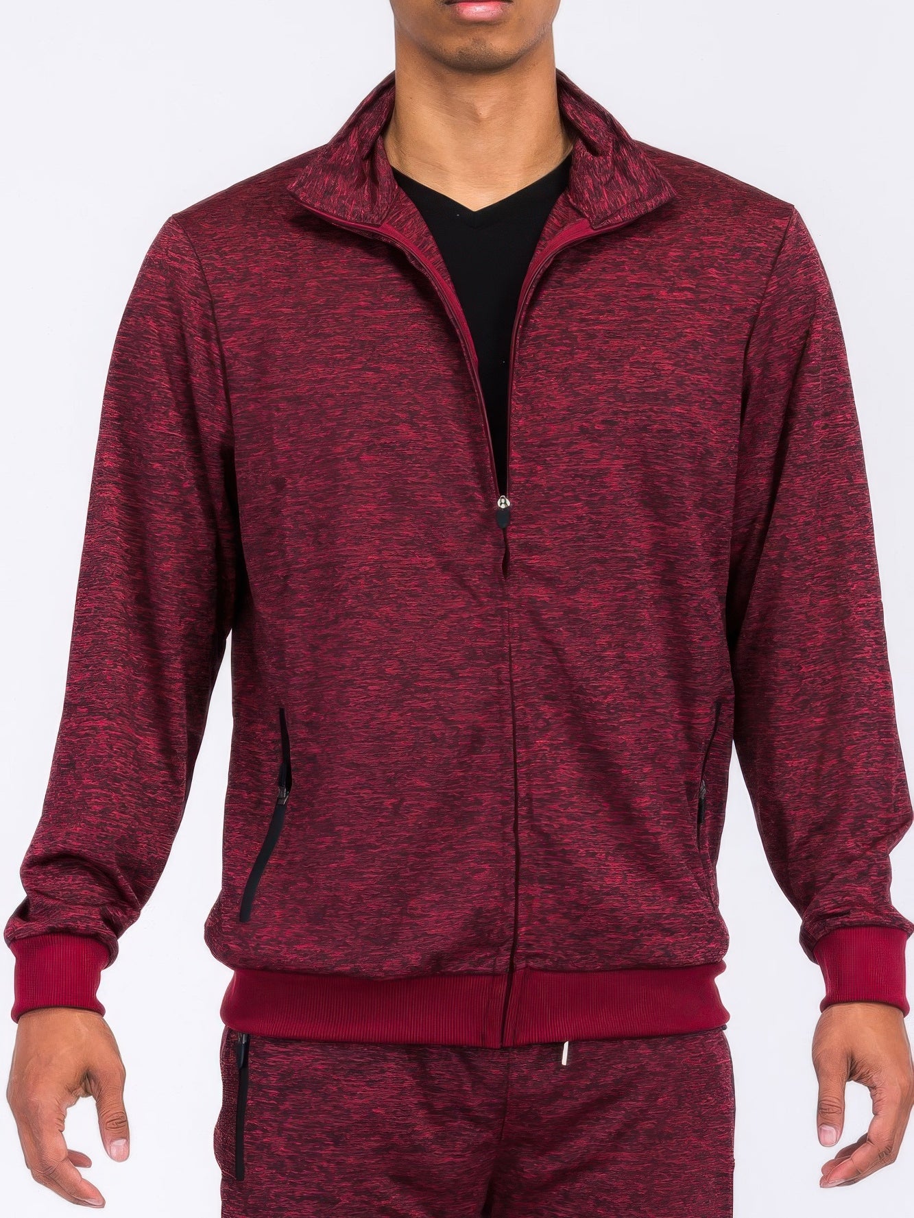 Marbled Track Jacket in burgundy color showcasing a modern athletic style and comfort for men.