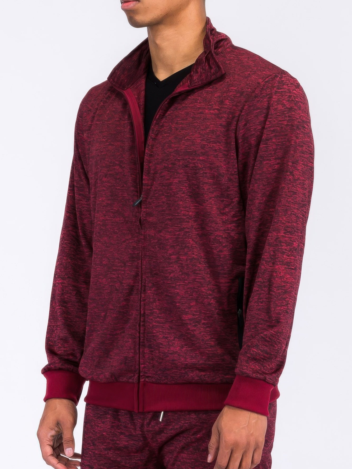 Marbled Track Jacket for men in maroon, designed for performance and style, offering comfort and a modern look.