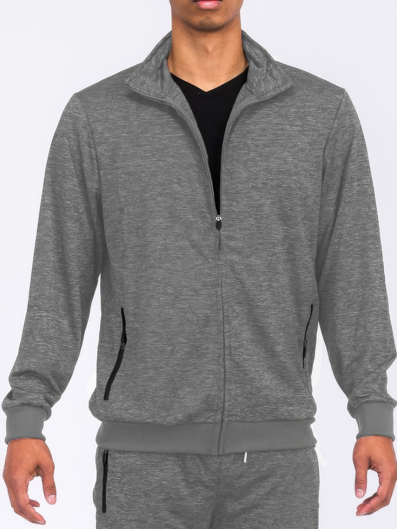 Marbled track jacket for men in gray, designed for style and athletic performance.