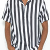 Mens Short Sleeve Striped Button Down Print Shirt