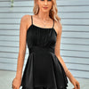 Spaghetti Strap Ruched Satin Layered Romper