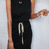 Solid Drawstring Waist Ruched Sleeveless Mid Dress