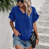 Ruffle Solid V Neck Short Sleeve Tunic Shirt