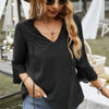 Swiss Dot Lace Splicing Sleeve V Neck Blouse
