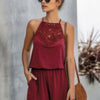 Solid Halter Lace Sleeveless Patchwork Romper