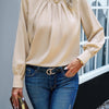 Ruffle Long Sleeve Elegant Ruffles Crewneck Blouse