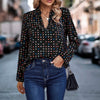 Polka Dot Puff Sleeve Notched Neckline Blouse