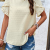 Crewneck Chiffon Polka Dot Ruffle Short Sleeved ToP