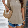 Pure Color Hollow Out Sleeve Round Neck T Shirt