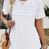 Crew Neck Short Sleeve Pleated Elegant Tee T Shirt