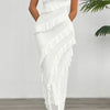 Solid Off Shoulder Ruffle Sleeveless Maxi Dress