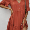 V Neck Flounce Sleeve Ruffle Hem Tie Neck Dress