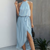 Halter Neck Empire Waist Spilt Dress