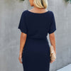 Boat Neck One-shoulder Short Sleeves Tie Dress