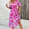 Floral V Neck Puffed Sleeve High Waist Dress