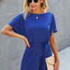 Boat Neck Short Sleeve Waist Tie Loose Romper