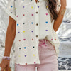 Heart Print Button Down Short Sleeve Loose Shirt