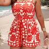 Plus Size Random Printed Belt Sleeveless Romper