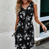 Floral Print V Neck Half Button Midi Elegant Dress