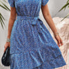 Floral Round Neck Slim Tiered A Line Ruffle Dress