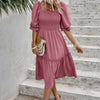 Square Neck Puff Sleeve Ruffle Hem Dress