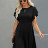 Elegant Solid Crew Neck Butterfly Sleeve Slim Dress