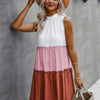 Colorblock Cut Out Back Ruffle Hem Tiered Dress