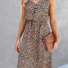 Leopard V Neck Sleeveless Button Fit Midi Dress