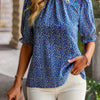 Floral Ruffle Mock Neck Puff Short Sleeve Shirt