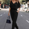 Solid Wrap V Neck Cold Shoulder Outfits Jumpsuit