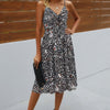 V Neck Spaghetti Strap Leopard Cut Out Midi Dress