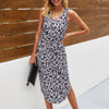 Leopard Printed Deep V Neck Sleeveless Loose Dress