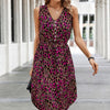 Sleeveless Leopard Print Tie Front Curved Hem Dress
