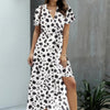 Allover Print High V Neck Low Wrap Dress
