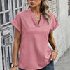V Neck Solid Short Bat Sleeve Loose Fit Blouse