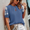 Floral Keyhole Neckline Loose Puff Sleeve Blouse