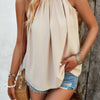 Sleeveless Halter Ruched Tunic Solid Loose Top