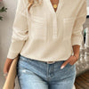 Solid Buttons V Neck Elegant Front Pockets Blouse
