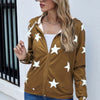 Stars Print Zip Up Long Sleeve Drawstring Hoodie