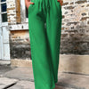 Solid Elegant Wide Leg Drawstring Waist Pockets Pant