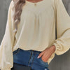 Crew Neck Solid Long Lantern Sleeve Shirt