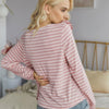 Crew Neck Ruffles Long Sleeves Knitted Striped Shirt