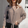 V Neck Short Sleeve Striped Tunic Shirt