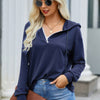 Solid Lace Trim Long Sleeve Loose Hoodie