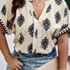 Plus Size Short Sleeve V Neck Printed Blouse