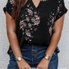 Plus Size Floral Print V Neck Loose Blouse