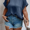 Plus Size Swiss Dot Solid Round Neck Loose Shirt