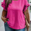 Plus Size Round Neck Ruffle Solid Loose Shirt
