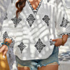 Plus V Neck Geometric Printed Embroidered Peplum Shirt