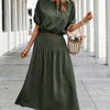 Two Pieces Solid Color Loose Puff Sleeve Pleated Shirt